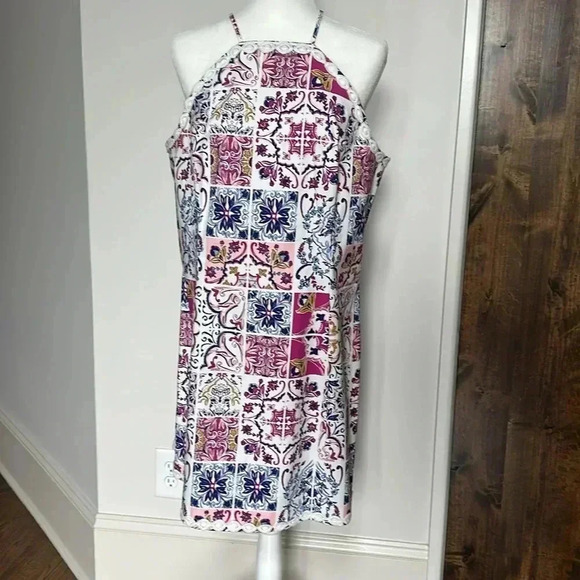 Crown Ivy Cotton Stretch Multi Colored White Eyelet Trim Sheath Dress Sz 12 - Picture 4 of 14